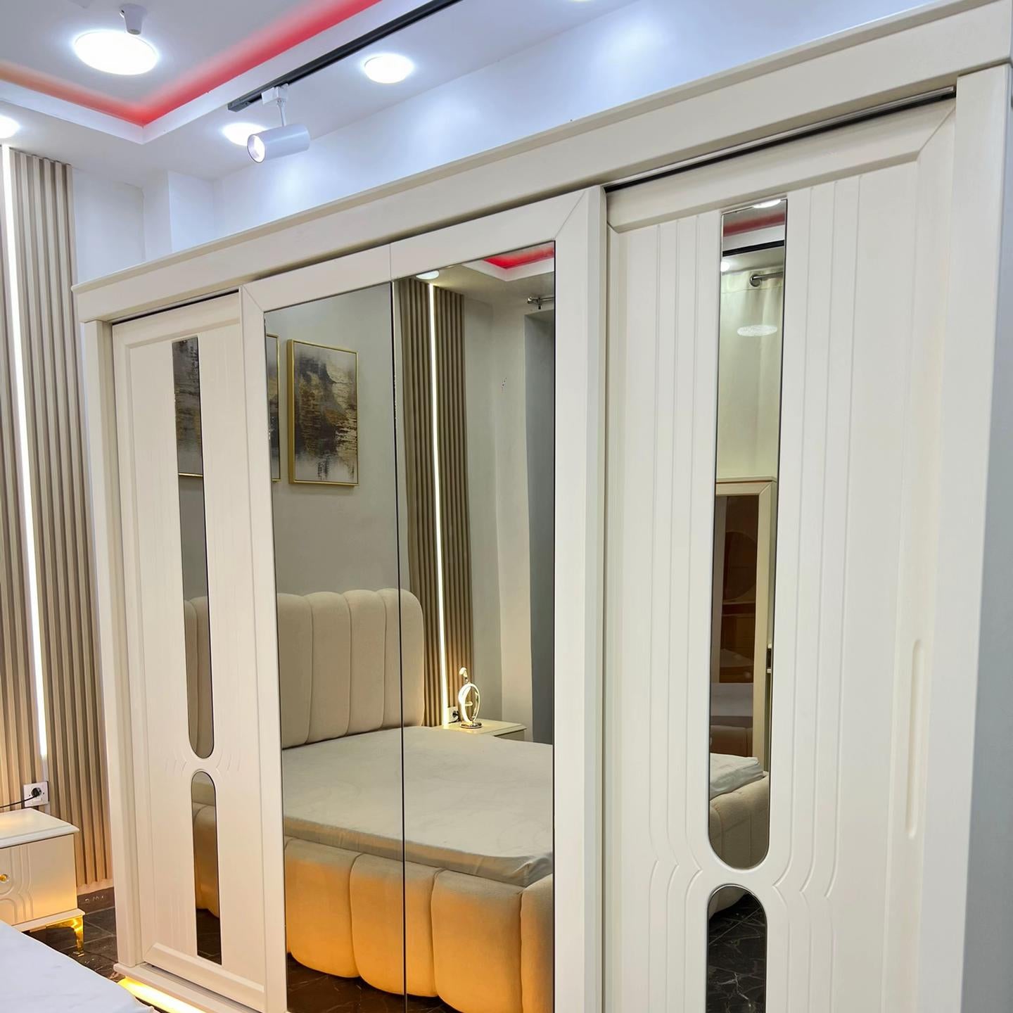 Modern Luxury Bedroom Set – Elegant White with Marble Finish