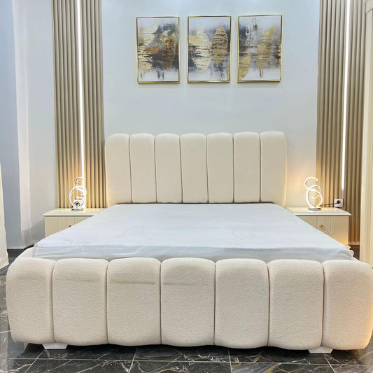 Modern Luxury Bedroom Set – Elegant White with Marble Finish
