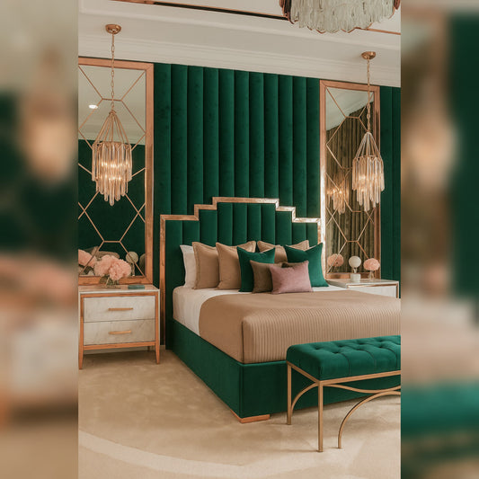 Luxury Emerald Green & Gold Bedroom Set with Modern Elegance