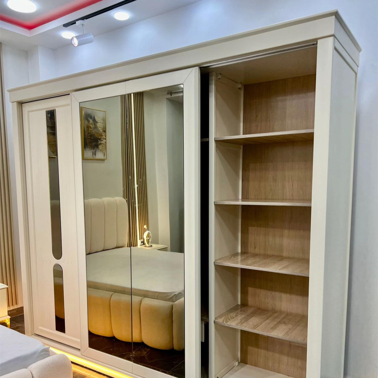 Modern Luxury Bedroom Set – Elegant White with Marble Finish