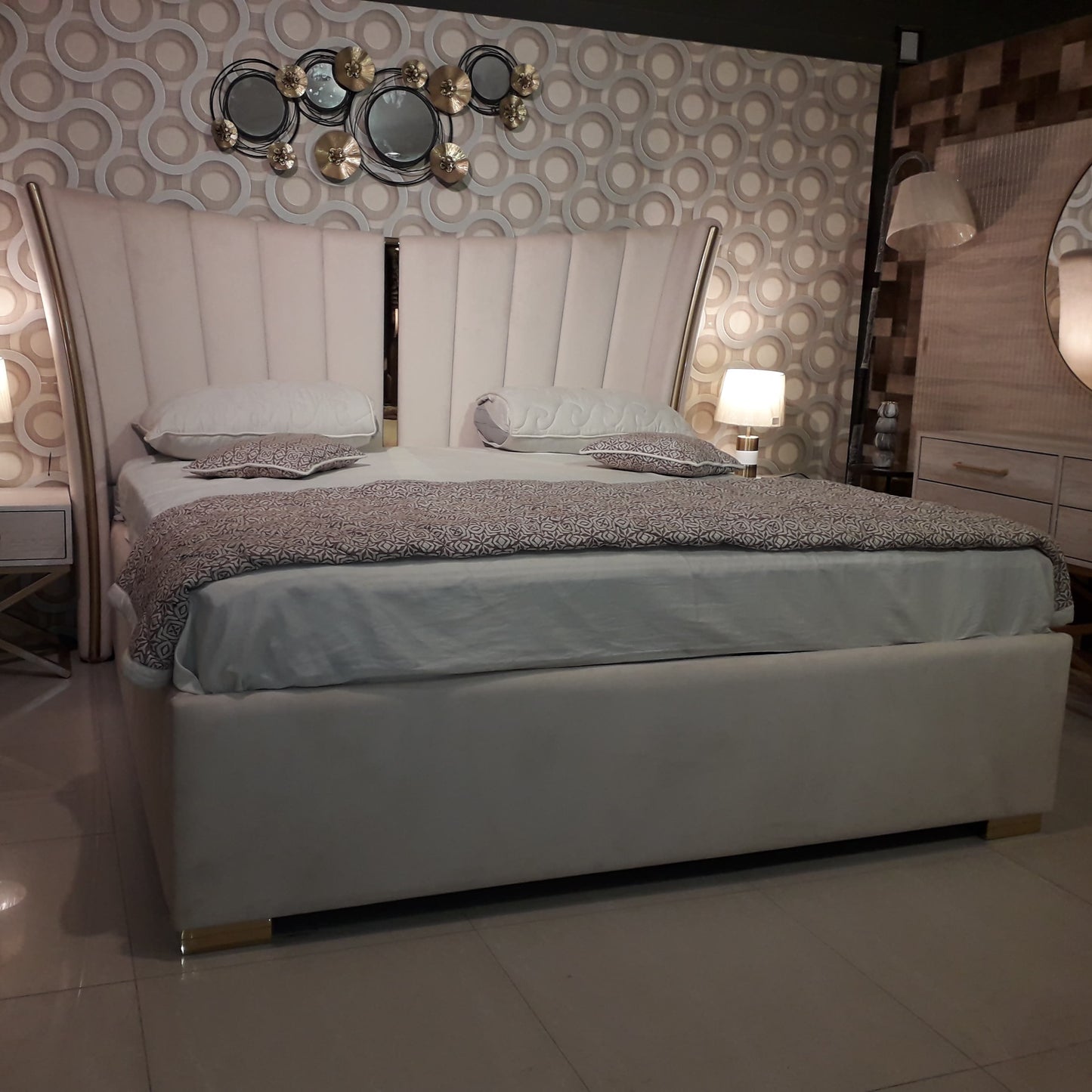 The Elegance Royale Premium Upholstered Wooden Bed Set